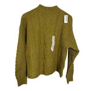 NWT Old Navy SoSoft Cable Knit Mock Neck Sweater M Mustard Green Fisherman Style